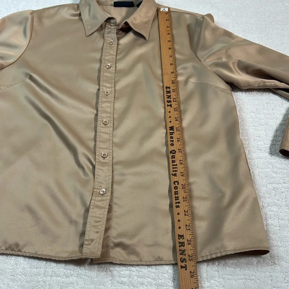Karen Scott satin classic button down collared long sleeve blouse L - Picture 5 of 7